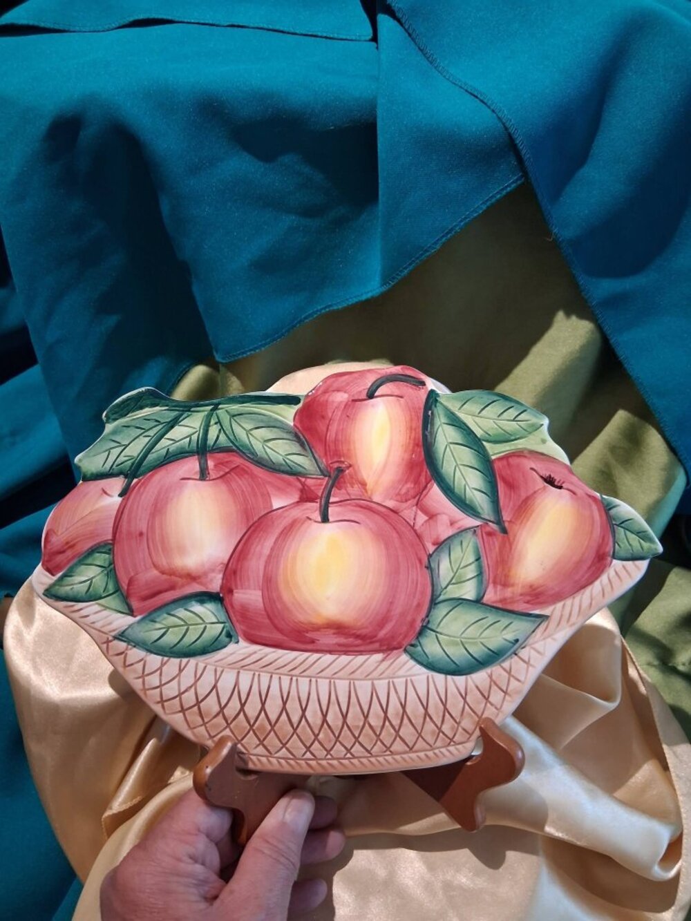 Vintage Italian Majolica Fruit Basket Wall Plaque circa 1960s–1980s